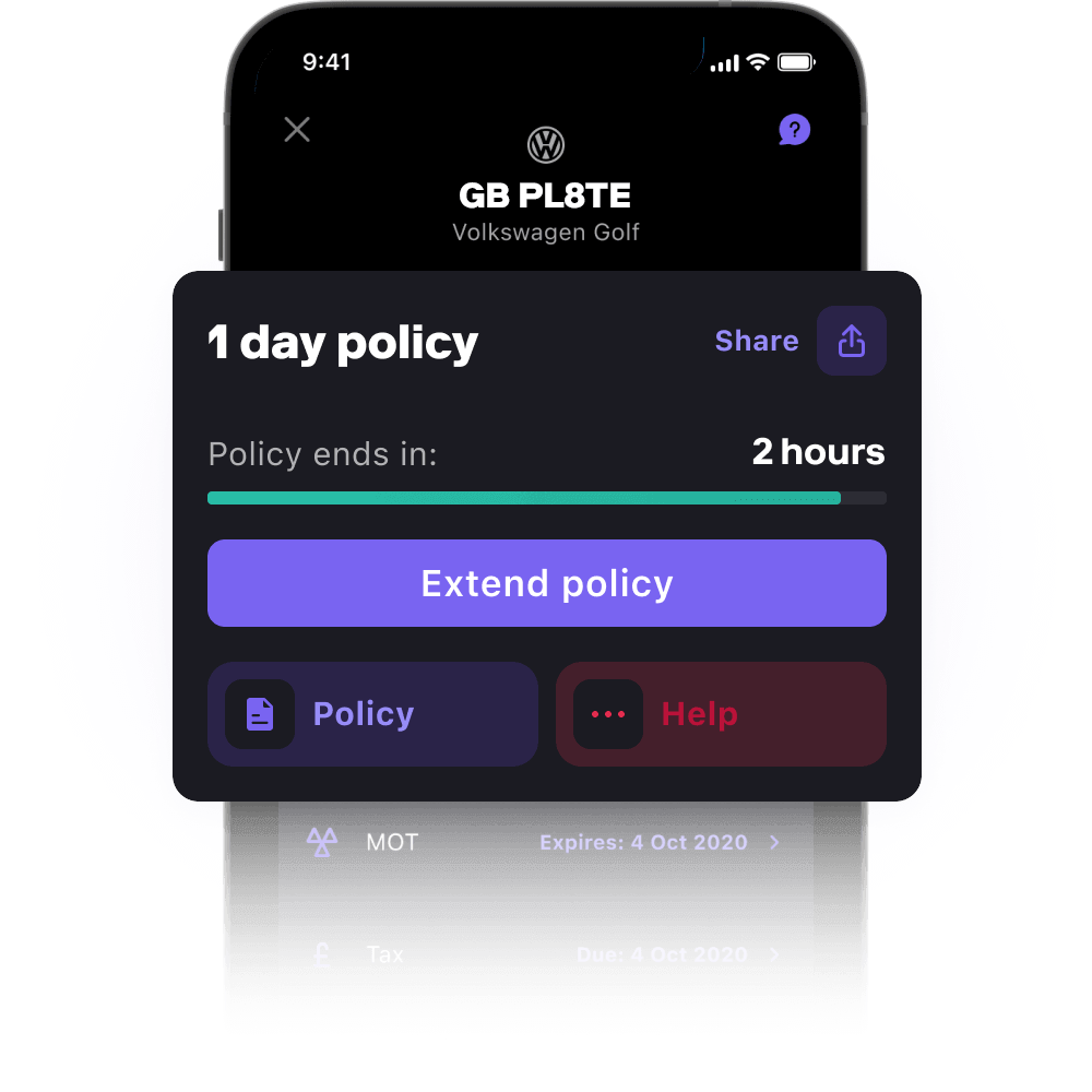 mobile app homepage to manage car insurance policy